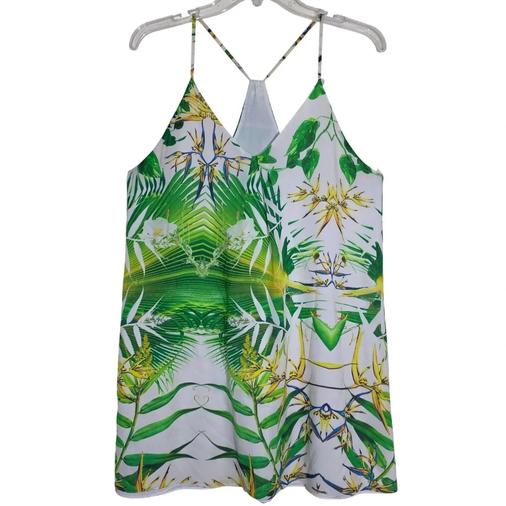 Alice + Olivia Green White Tropical Print Mini Dress